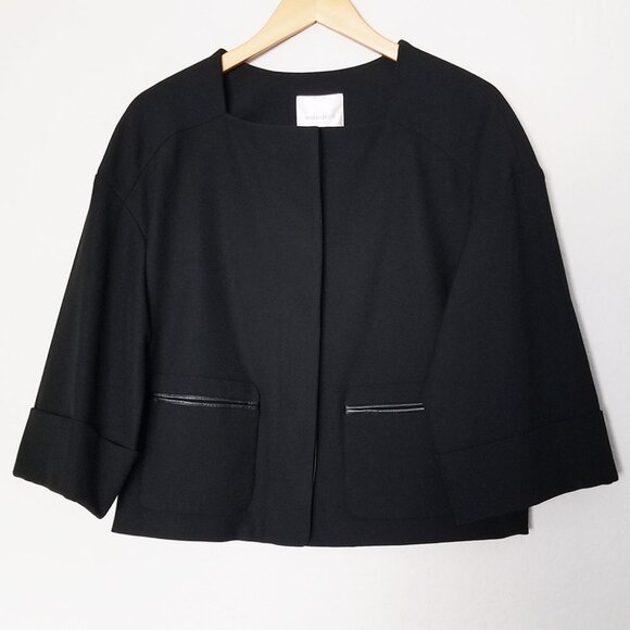 NEW Nordstrom Collection Leather Trim Ponte Knit Blazer Jacket S Black Crop $298 - Picture 2 of 16